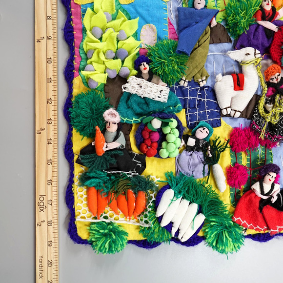Vintage Peruvian Arpillera Wall Art 3D Textile Tapestry Handmade Pueblo Village - Picture 10 of 13